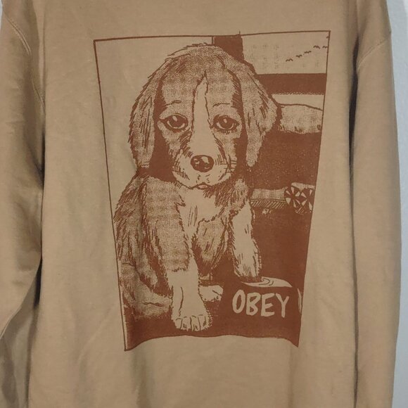 OBEY Clumsy Puppy Graphic Women's Crewneck Sweatshirt Beige - Picture 3 of 5